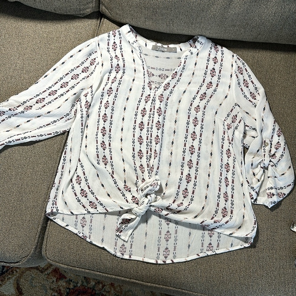 2Sable Boho Print Tie Front Top Size L